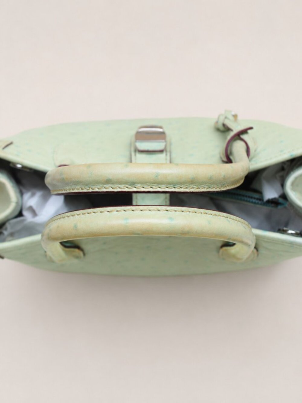 Dooney & Bourke Ostrich Embossed Leather Satchel Aqua Seafoam Blue Shoulder Bag - Picture 11 of 15